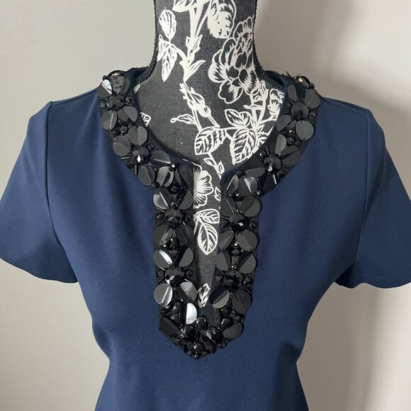 Tory Burch Ayla Ponte Knit Dress Navy Blue Designer Womens Size Small - Picture 5 of 7